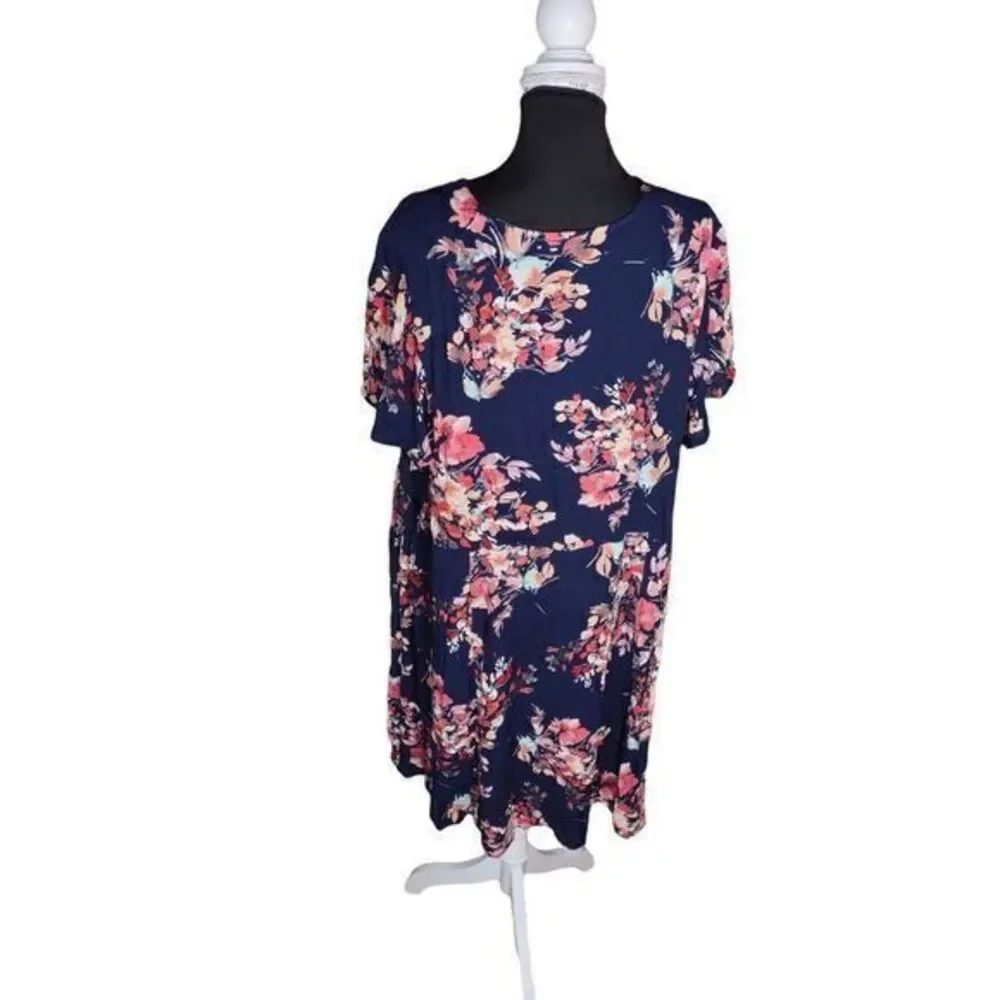 Torrid Navy Gauze Short Sleeve Skater Dress with Lace‎ Collar Detail and Pockets - Picture 6 of 10